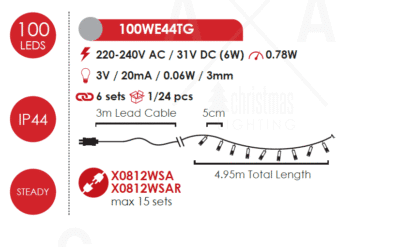 LED гирлянда ACA Lighting 0.78W IP44 5000мм зелен кабел - Image 2