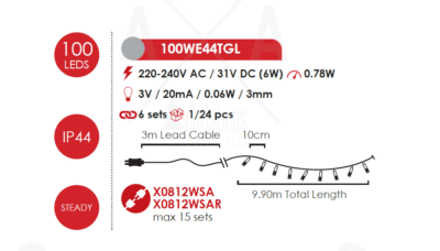 Гирлянд светодиоден ACA LIGHTING 0.78W 12000K 10м IP44 - Image 2