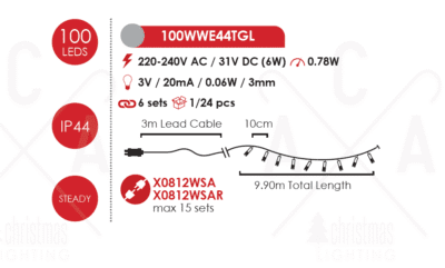 Светещ гирлянд ACA Lighting LED 0.78W 10м 2700K IP44 - Image 3