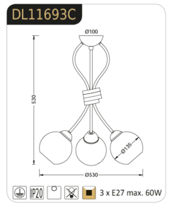 Полилей ACA LIGHTING DL11693C, 3x60W, E27, античен бронз - Image 2