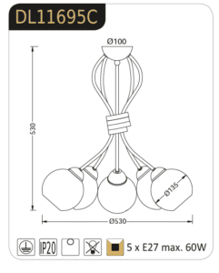 Полилей ACA LIGHTING DL11695C, 5xE27, 5x60W, бял/бронз - Снимка 2