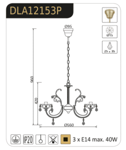 Полилей ACA LIGHTING DLA12153P, 3xE14, 3x40W, месинг/кристал - Image 2
