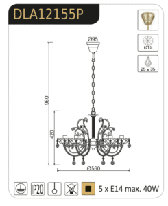 Полилей ACA LIGHTING FABERGE 5xE14 5x40W месинг/кристал - Снимка 2