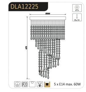 Плафон ACA Lighting DLA12225, 5x40W, E14, димируем - Image 2