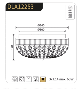 Плафон ACA LIGHTING DLA12253, 3x40W, E14, кристал - Image 2