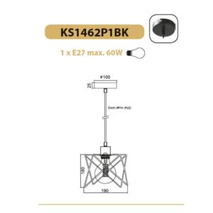 Пендел ACA LIGHTING ANDY E27 1x60W черен метал - Снимка 3