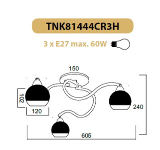 Плафон ACA LIGHTING TNK81444CR3H, 3x60W, E27, хром - Снимка 2