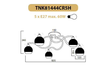 Плафон ACA LIGHTING ALIEN E27 5x60W хром димируем - Снимка 2