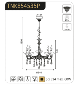 Полилей ACA LIGHTING SARTO E14 5x60W античен бронз - Снимка 3