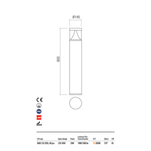 LED градински стълб REDO OUTDOOR 90161 PALACE ST H80 LED 20W IP54 DG 3000K - Снимка 2