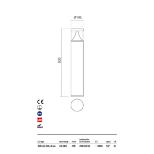 LED градински стълб REDO OUTDOOR 90162 PALACE ST H80 LED 20W IP54 DG 4000K - Снимка 2