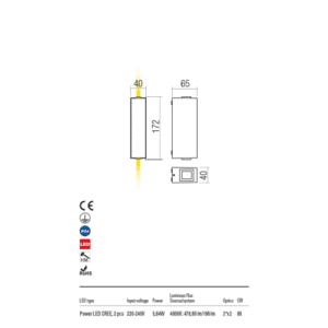 Фасаден аплик Redo ACE 2x5.84W 4000K неутрална светлина - Image 2