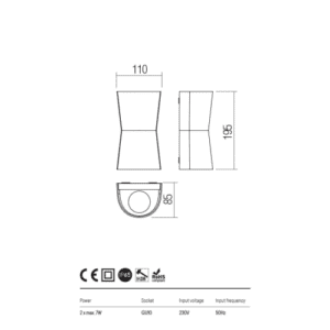 Аплик фасаден Redo TRON GU10 2x7W мед/бронз - Image 2