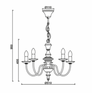 Полилей метален E14, 5x40W, ACA Lighting Accra, димируем - Снимка 3