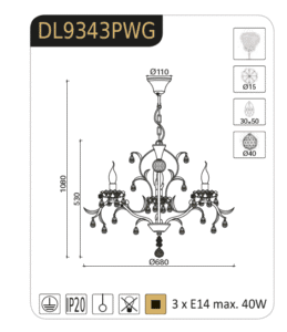 Полилей ACA LIGHTING SARDINIA E14 3x40W димируем - Снимка 2