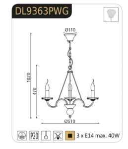 Полилей ACA Lighting Geisha, 3x40W, E14, димируем - Image 2