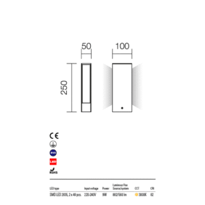 LED градински стълб REDO OUTDOOR 9462 TWIN ST25 LED SMD 9W IP65 DG 3000K - Image 2