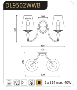 Аплик за стена ACA Lighting DL9502WWB, 2x40W, E14 - Снимка 2