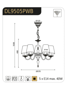 Полилей ACA Lighting DL9505PWB, 5x40W, E14, таванен - Image 3