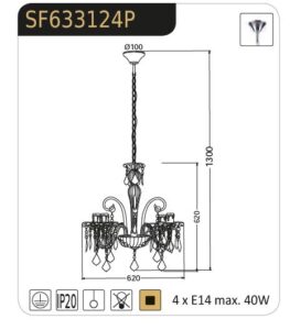 Полилей ACA LIGHTING GIZA 4x40W E14 хром/прозрачен - Image 3