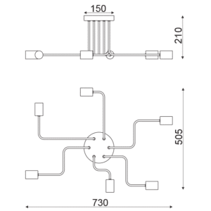 Плафон ACA Lighting COBRA, 6x60W, E27, димируем, метал - Image 2