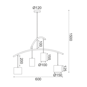 Пендел ACA LIGHTING ESCALA E27 4x40W черен метал - Снимка 2