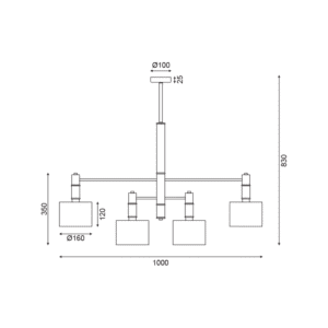 Полилей ACA LIGHTING EG224P100BG, 4x40W, E14, месинг/черен/бял - Image 3