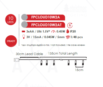 Гирлянд светещ ACA LIGHTING FPCLOUD10W2A 0.45W 6000K 135см - Снимка 2