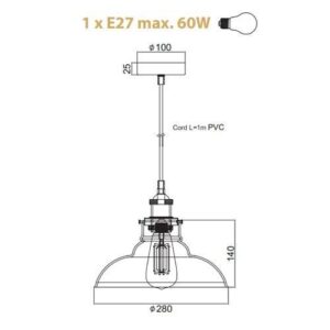 Пендел античен месинг ACA LIGHTING SMYRNA E27 60W - Image 2