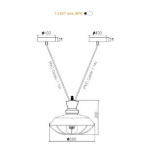 Пендел черен метал ACA LIGHTING KS14632BB, E27, 60W - Image 3