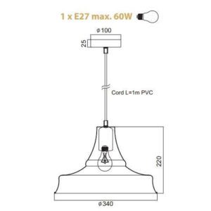 Пендел ACA Lighting Stooges, E27, 1x60W, черен - Image 3