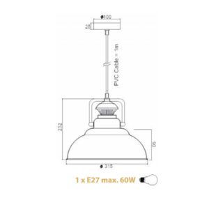 Пендел E27 60W ACA LIGHTING GAIA черен/бял метал - Image 2