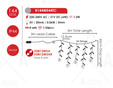 Гирлянд LED ACA LIGHTING R144WE44TC 12W студена светлина - Снимка 3