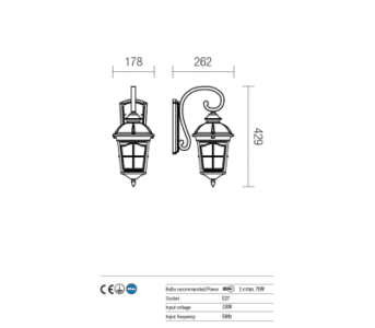Аплик за градина YORK E27 1x70W IP44 кафява патина - Image 2