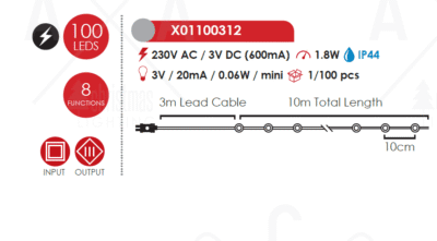 Гирлянд LED ACA Lighting X01100312 18W 10м RGBY IP44 - Снимка 2