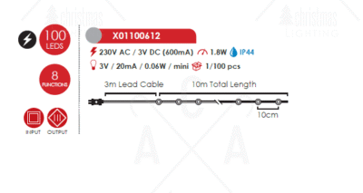 Гирлянд светодиоден ACA LIGHTING X01100612 1.8W 10м IP44 - Image 2