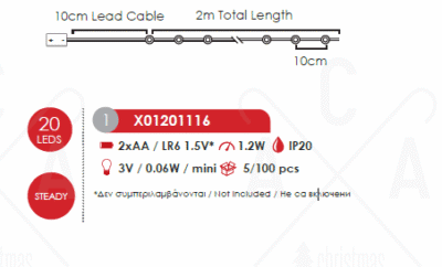 Гирлянд LED ACA Lighting 1.2W 2000мм топла светлина - Image 2
