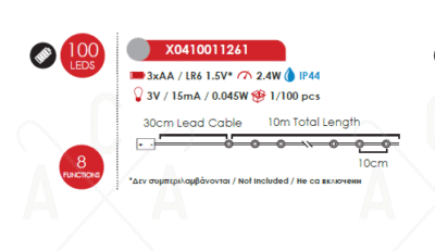 Гирлянда LED ACA LIGHTING 2.4W 3000K 10м IP44 батерии - Снимка 2