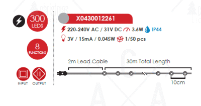 Гирлянд LED ACA LIGHTING X0430012261 36W 3000K 30м IP44 - Image 2