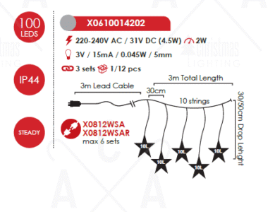 Гирлянд LED ACA Lighting X0610014202 2W 300см топла светлина - Снимка 2