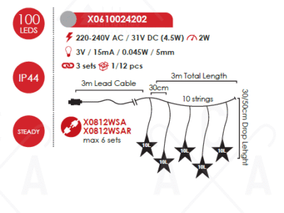 Гирлянд светодиоден ACA Lighting X0610024202 2W 12000K 3м - Image 2