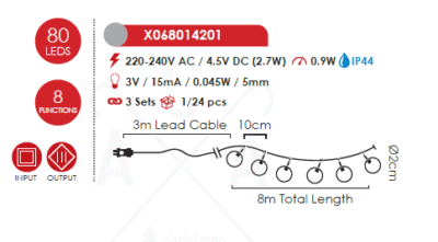 Гирлянда LED ACA Lighting, 9W, 8000мм, топла светлина, IP44 - Снимка 2