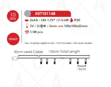 Гирлянд светодиоден ACA LIGHTING 0.6W 3000K 1350мм на батерии - Image 2