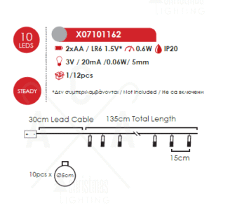 LED светещ гирлянд ACA LIGHTING X07101162 0,6W 3000K 1350mm 2 x AA PLASTIC XMAS BALL DECORATIVE STRING LIGHT - Image 2