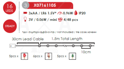 Гирлянд LED ACA LIGHTING X07161105 0.96W 1500мм топла светлина - Снимка 2