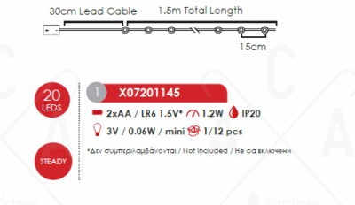 Гирлянд светодиоден ACA Lighting X07201145 1.2W 3000K 1.5м - Снимка 2