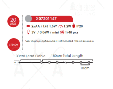 Гирлянд LED ACA Lighting X07201147 1.2W 3000K 180см - Image 2