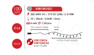 LED светещ гирлянд ACA LIGHTING X081001021 0,78W 5000mm RGB LED STRING STEADY LIGHT AND PVC TRANSPARENT CABLE IP44 - Image 3