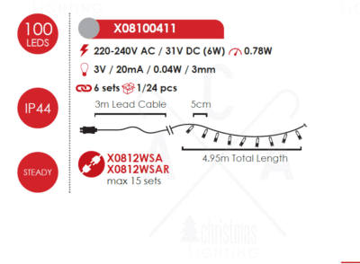 Гирлянд LED ACA Lighting 0.78W 5m IP44 червен цвят - Image 3