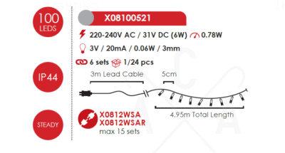 Гирлянд LED ACA LIGHTING X08100521 0.78W 5м зелен IP44 - Снимка 3